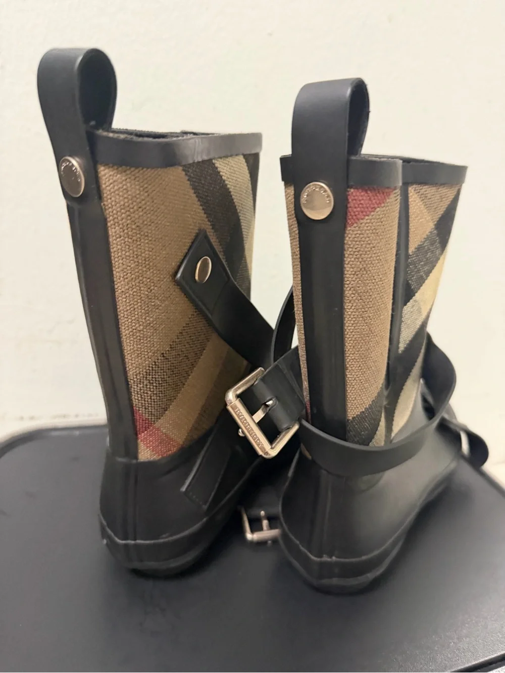 Burberry Black Halloway Nova Check Rain Boot Womens EU SIZE 38